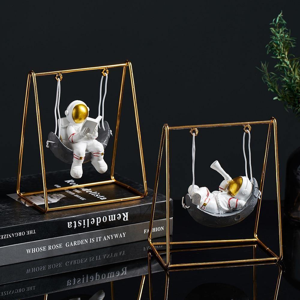 HomeQuill‚Ñ¢ Mini Astronaut on a Swing Figurine - Nordic Side - 