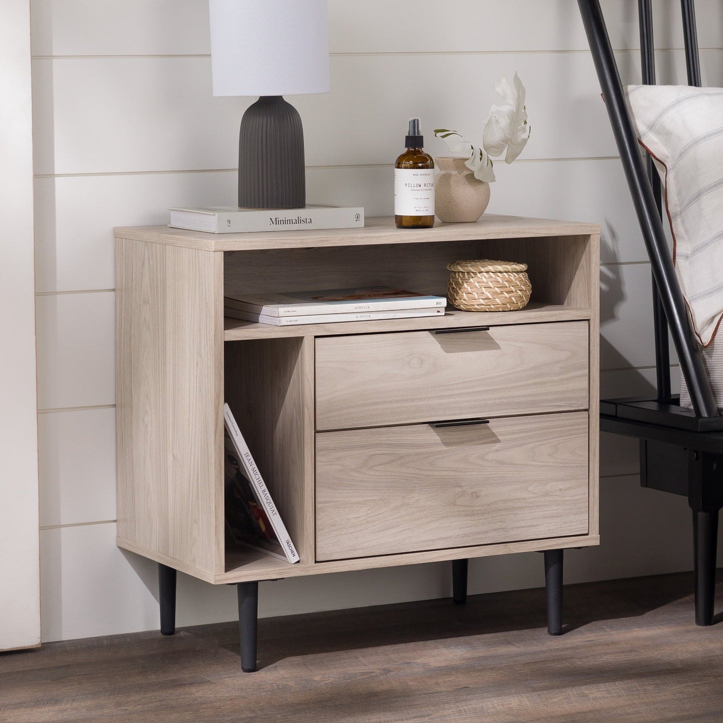 Eadric - Modern Nightstand with Drawers and Shelves Birch