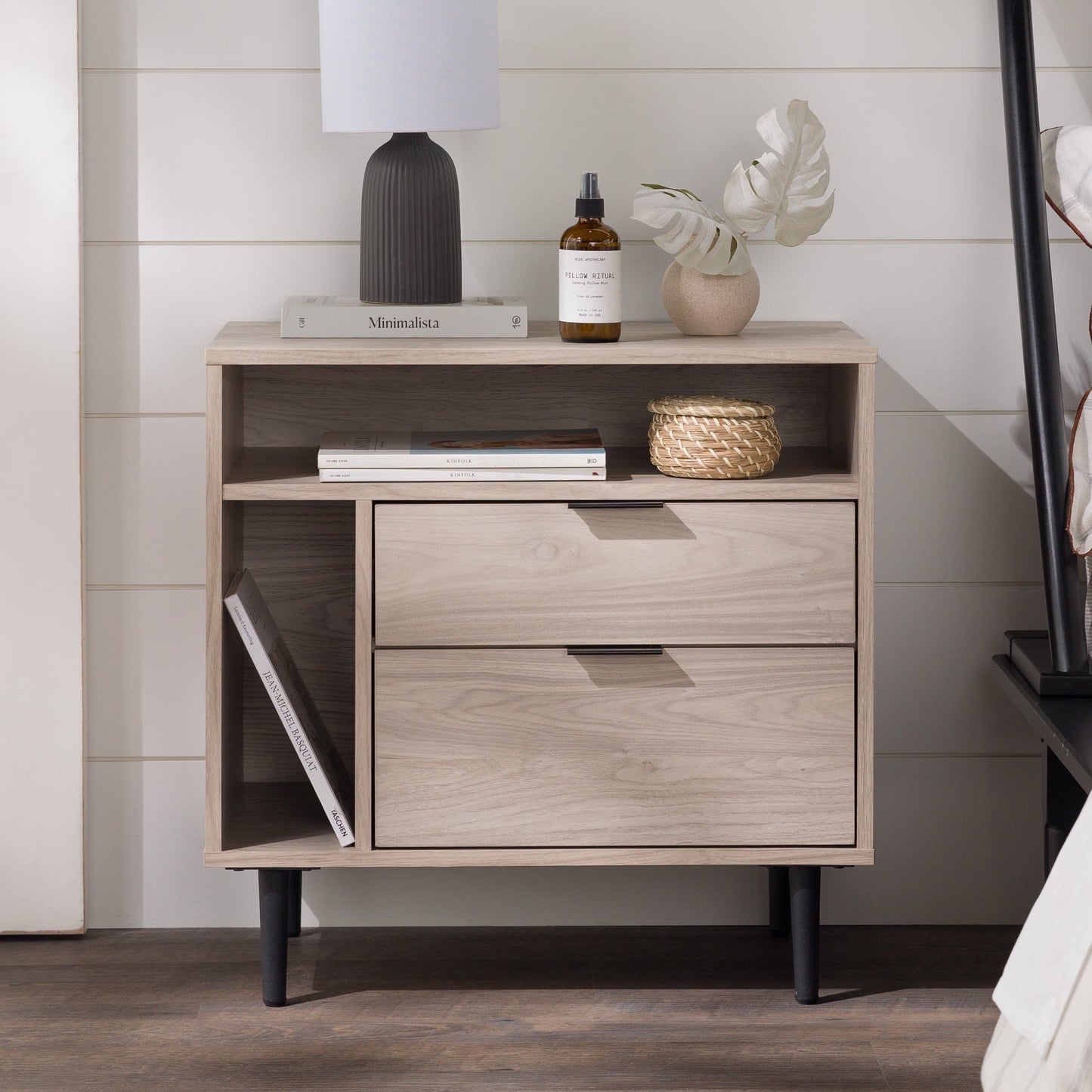 Eadric - Modern Nightstand with Drawers and Shelves Birch