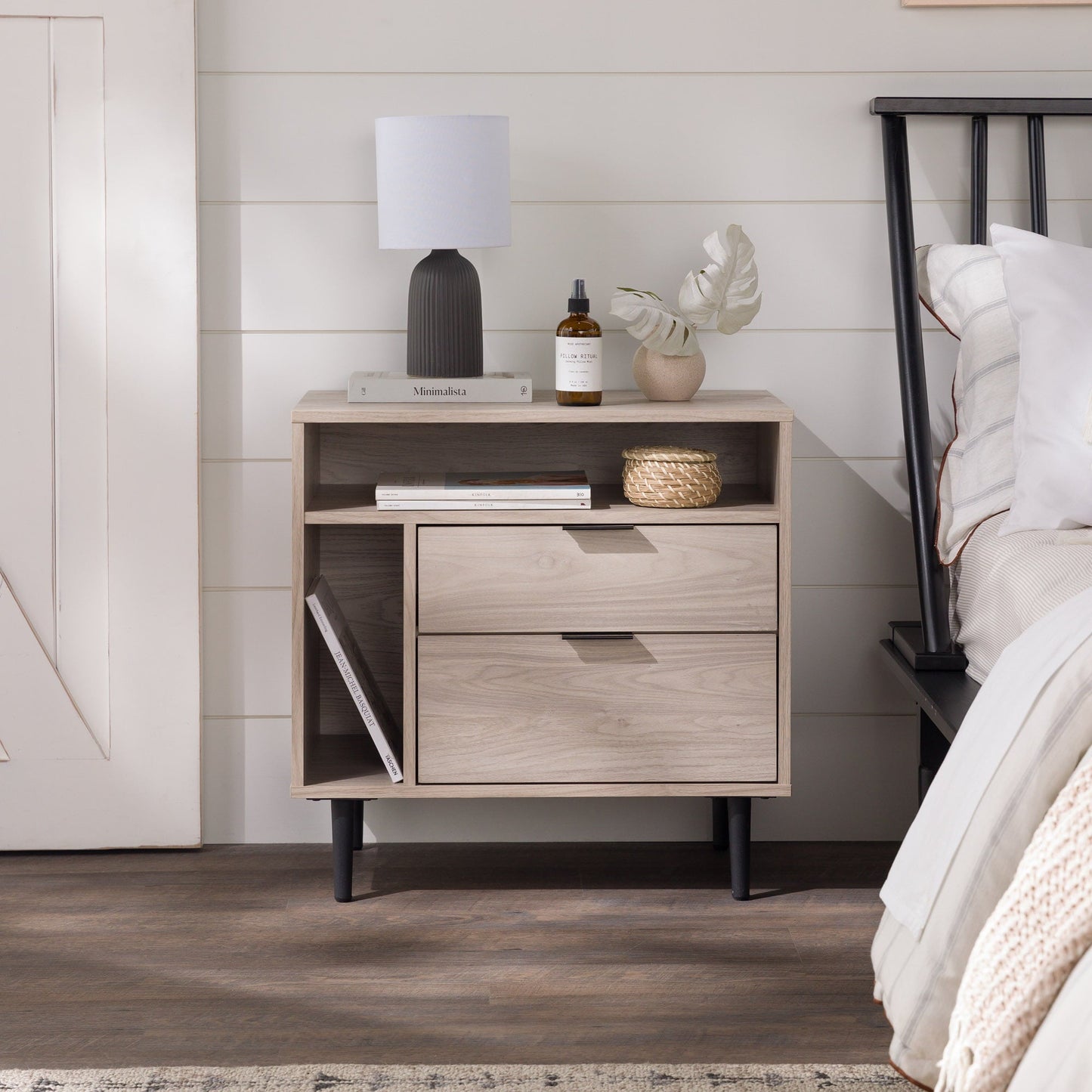 Eadric - Modern Nightstand with Drawers and Shelves Birch