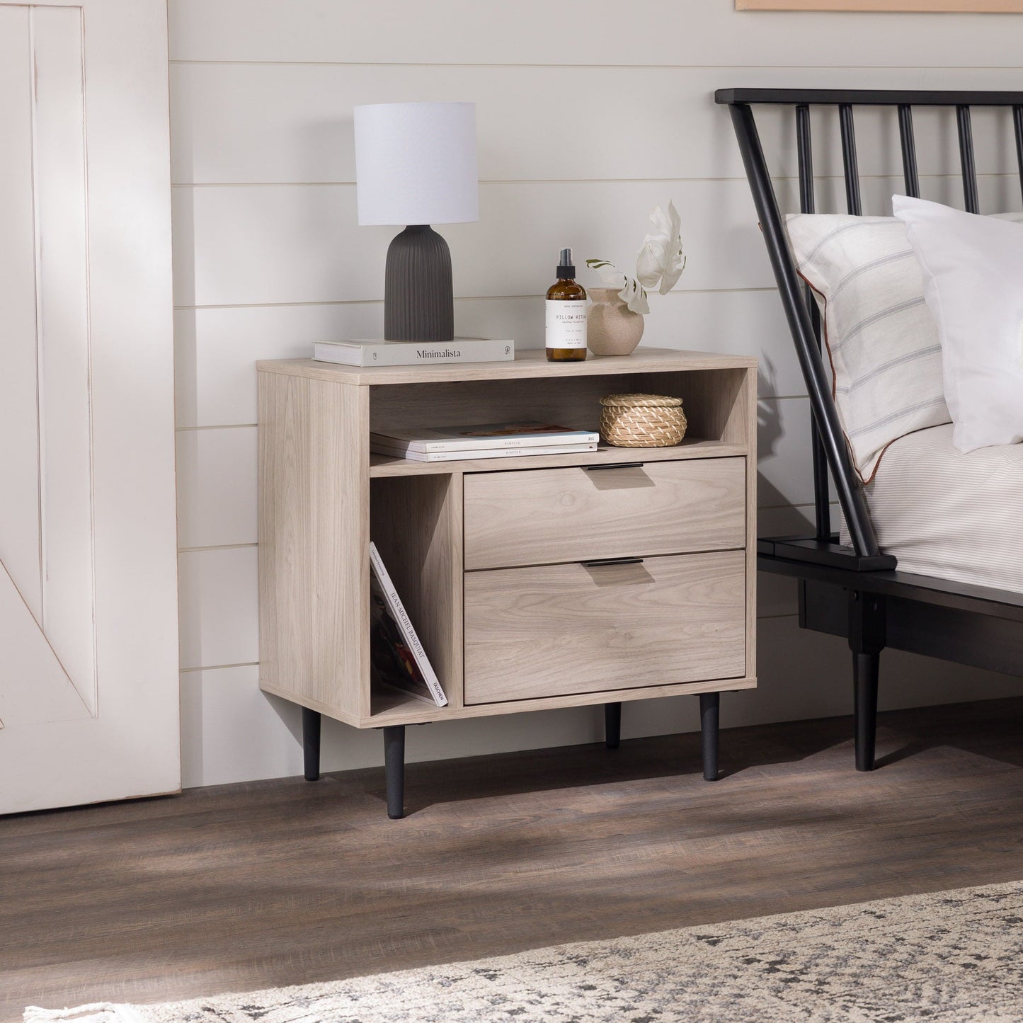 Eadric - Modern Nightstand with Drawers and Shelves Birch