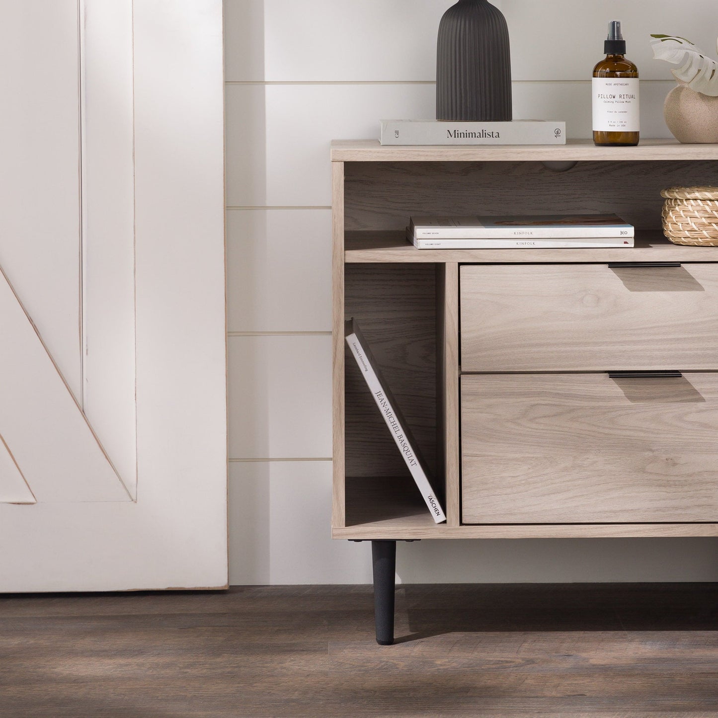 Eadric - Modern Nightstand with Drawers and Shelves Birch