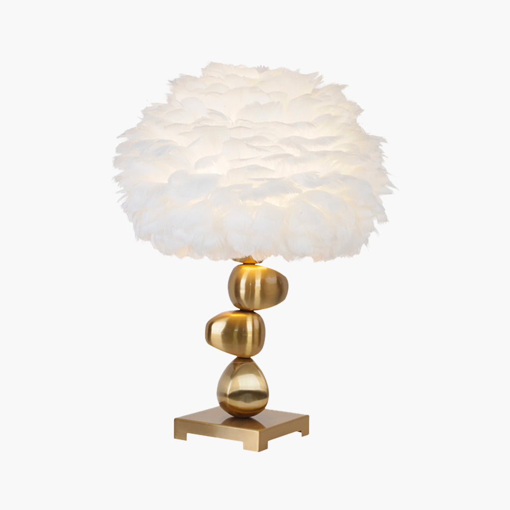 Feather Table Lamp Unique Metal Pebble for Bedroom, White