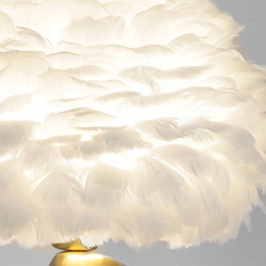 Feather Table Lamp Unique Metal Pebble for Bedroom, White