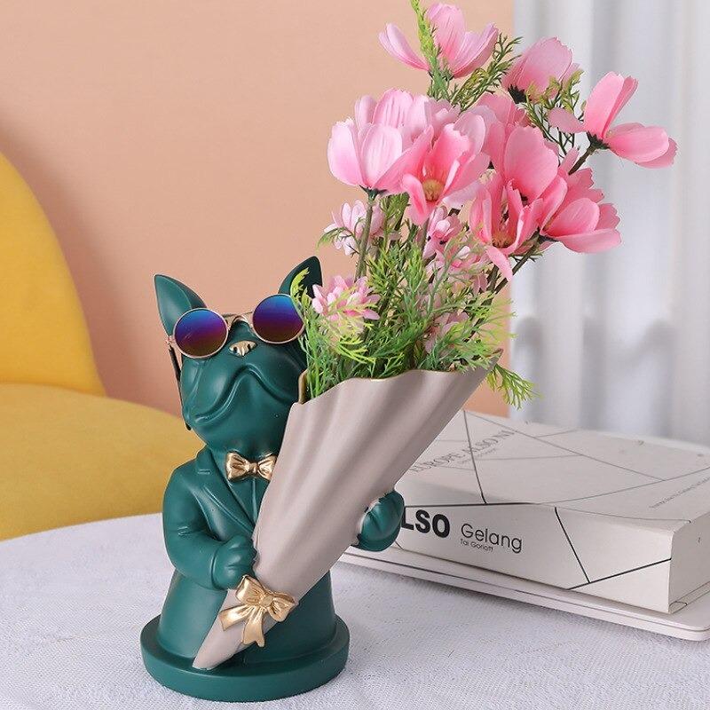 French Frenchie Flower Vase Decor