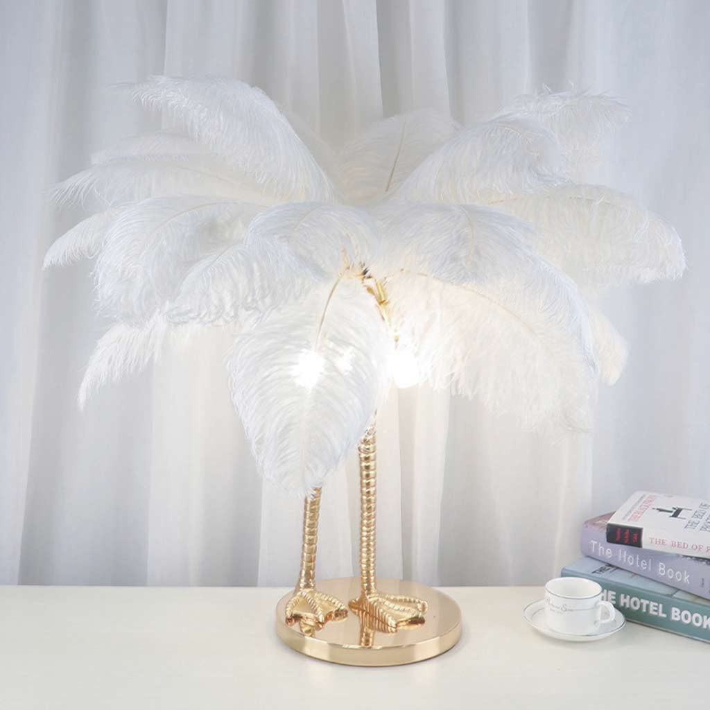Table Lamp Ostrich Feather Unique Bird Feet, White
