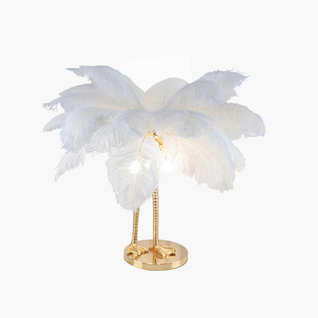 Table Lamp Ostrich Feather Unique Bird Feet, White