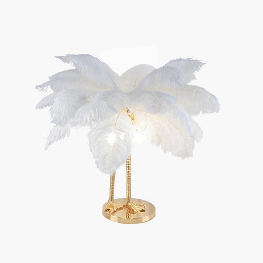 Table Lamp Ostrich Feather Unique Bird Feet, White