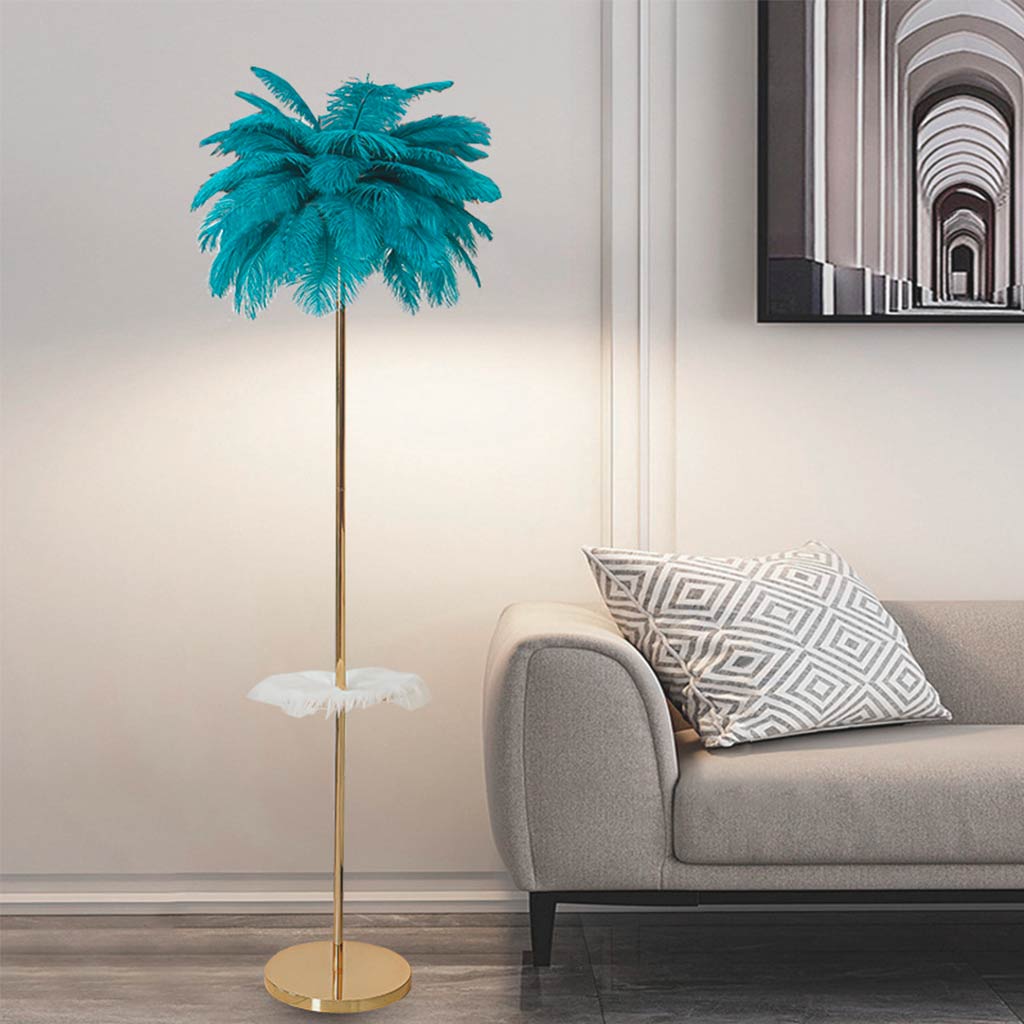 Ostrich Feather Floor Lamp with Table Tray, Nordic, 3 Colors
