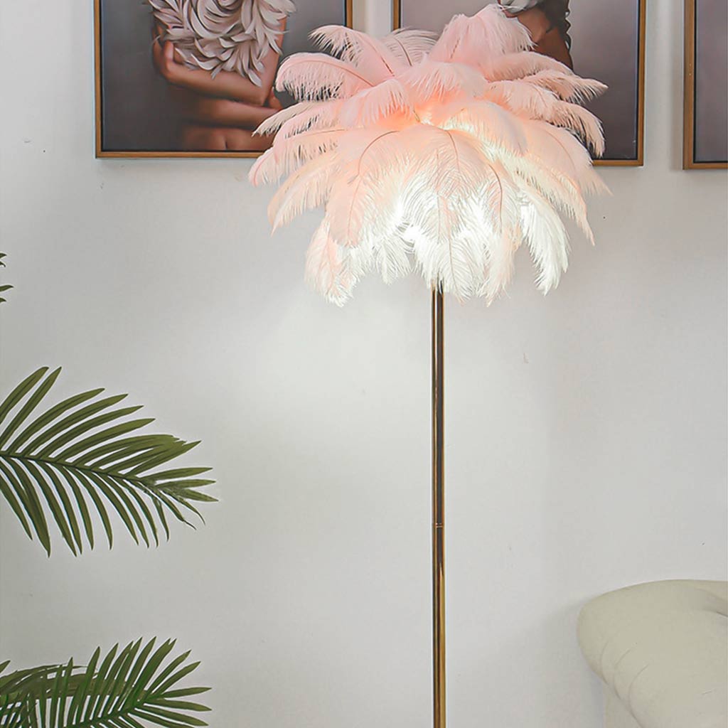 Ostrich Feather Floor Lamp with Table Tray, Nordic, 3 Colors