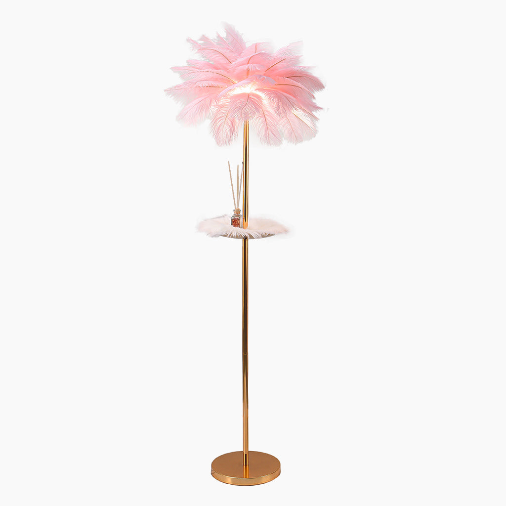 Ostrich Feather Floor Lamp with Table Tray, Nordic, 3 Colors