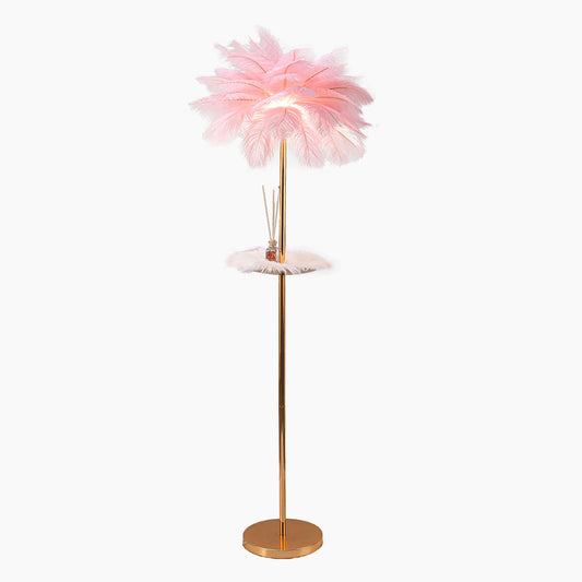 Ostrich Feather Floor Lamp with Table Tray, Nordic, 3 Colors