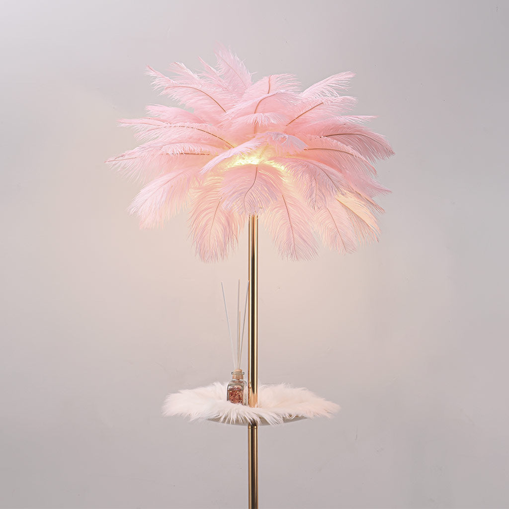 Ostrich Feather Floor Lamp with Table Tray, Nordic, 3 Colors