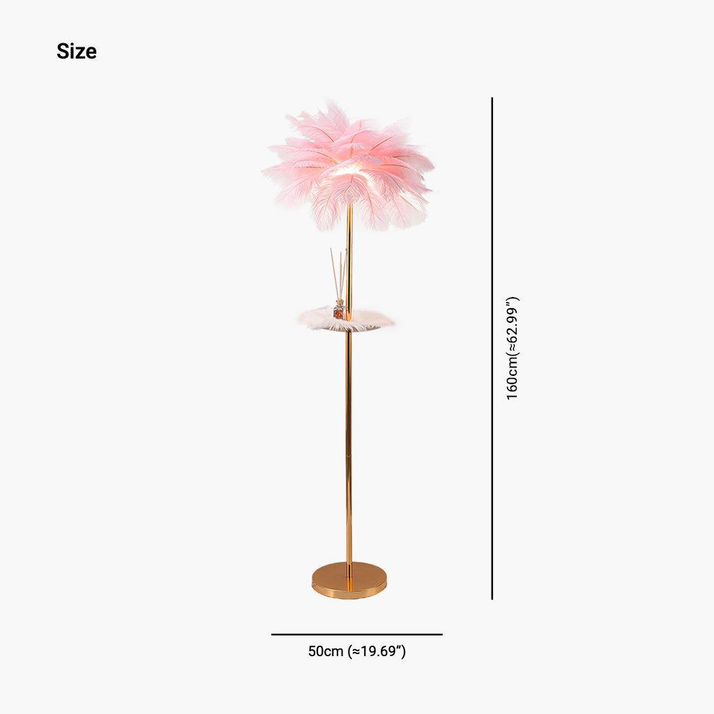 Ostrich Feather Floor Lamp with Table Tray, Nordic, 3 Colors