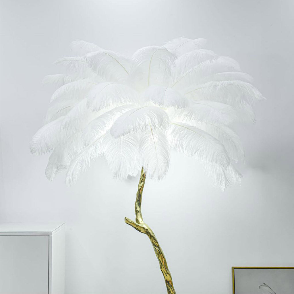 Ostrich Feather Copper Brass Tree Floor Lamp Luxury 70", 4 Colors