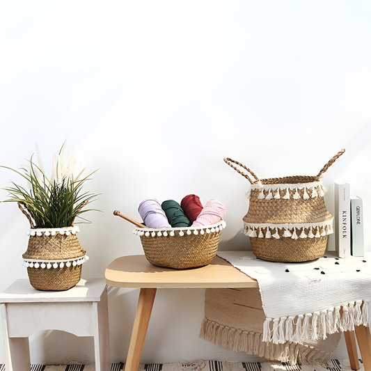 Handmade Natural Seagrass Storage Baskets with Tassels | Storage | NordicAbode.com