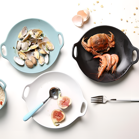 Nordic Ceramic Round Plates with Handle | Tableware | NordicAbode.com