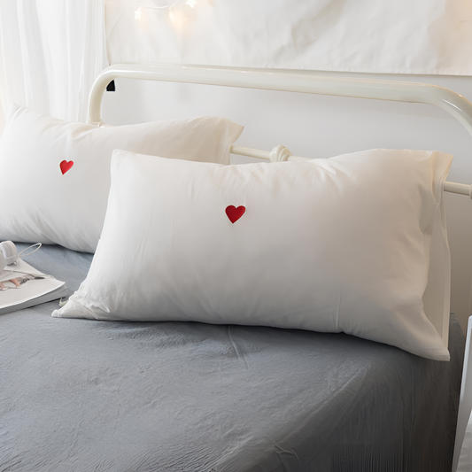 White Embroidered Cotton Pillowcase - White | Bedding | NordicAbode.com
