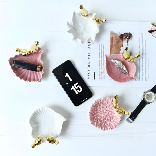 White Ceramic Jewelry Plate - White/Pink | Jewelry | NordicAbode.com