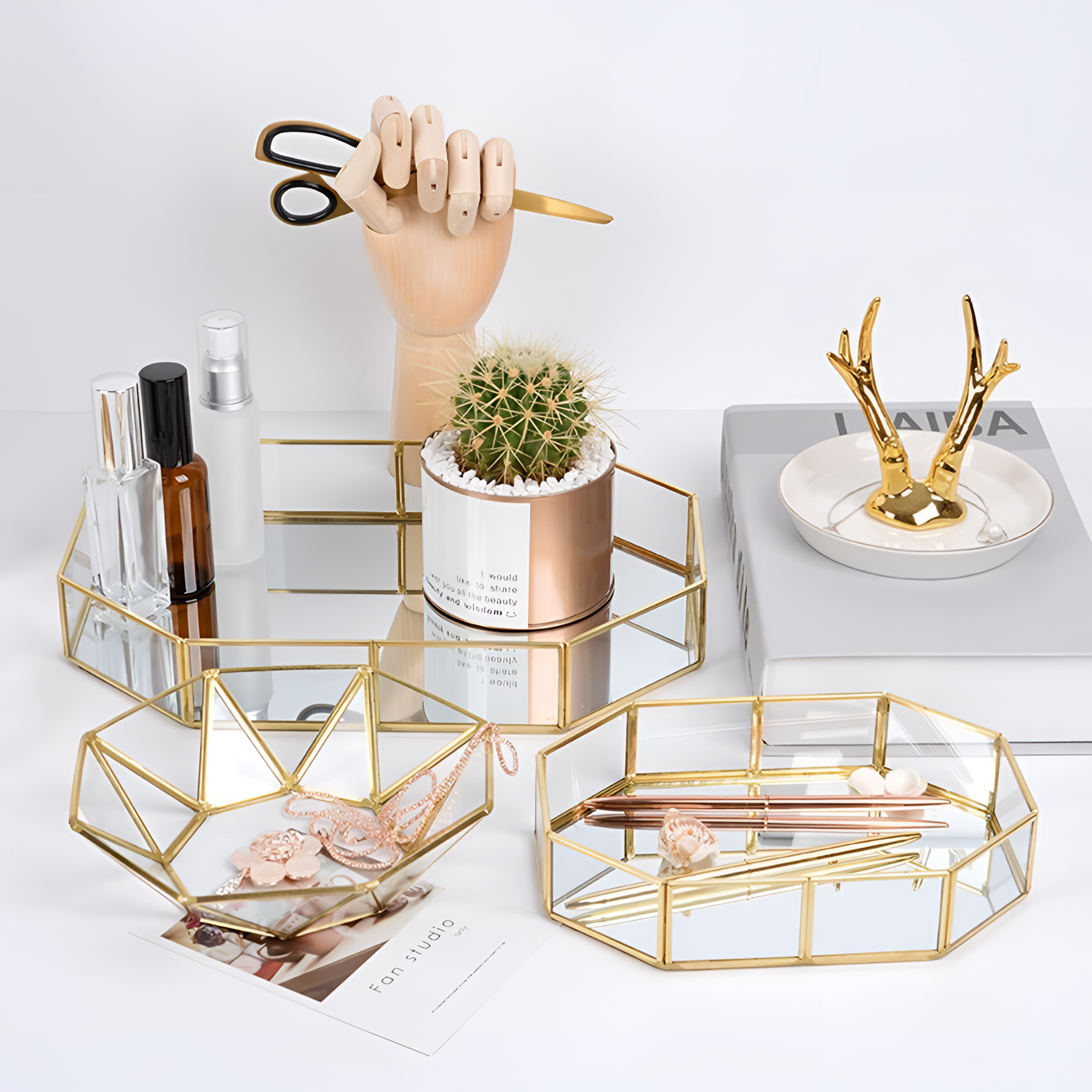 Mina Geometric Organizer Plate - Copper Glass | Organizers | NordicAbode.com