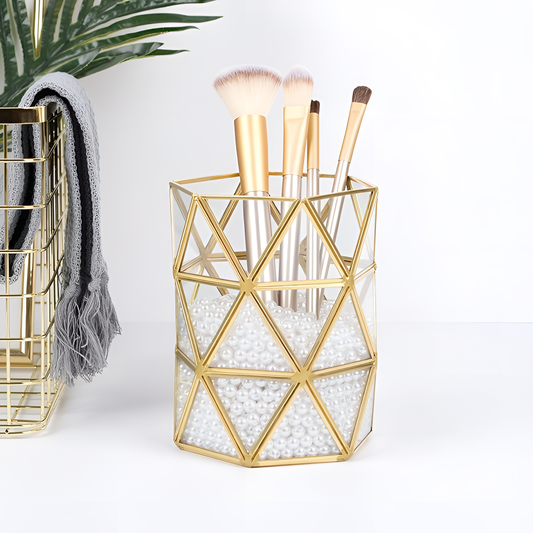 Golden Gold Makeup Brush Holder | Beauty | NordicAbode.com