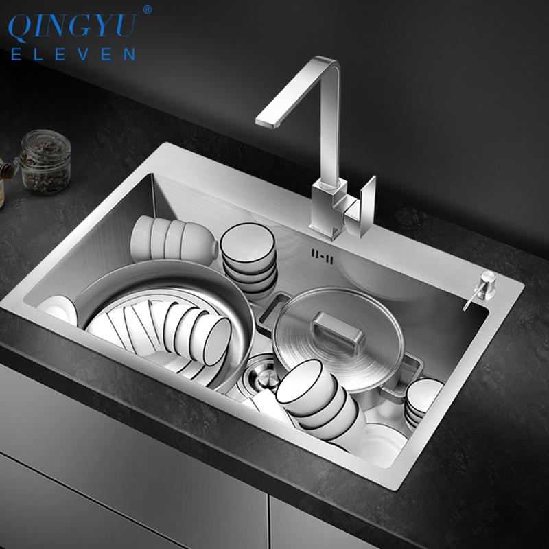 Huxon - Handmade Stainless Steel Lead-Free Large Kitchen Sink - Nordic Side - 03-18, modern-pieces