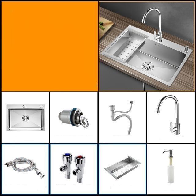 Huxon - Handmade Stainless Steel Lead-Free Large Kitchen Sink - Nordic Side - 03-18, modern-pieces