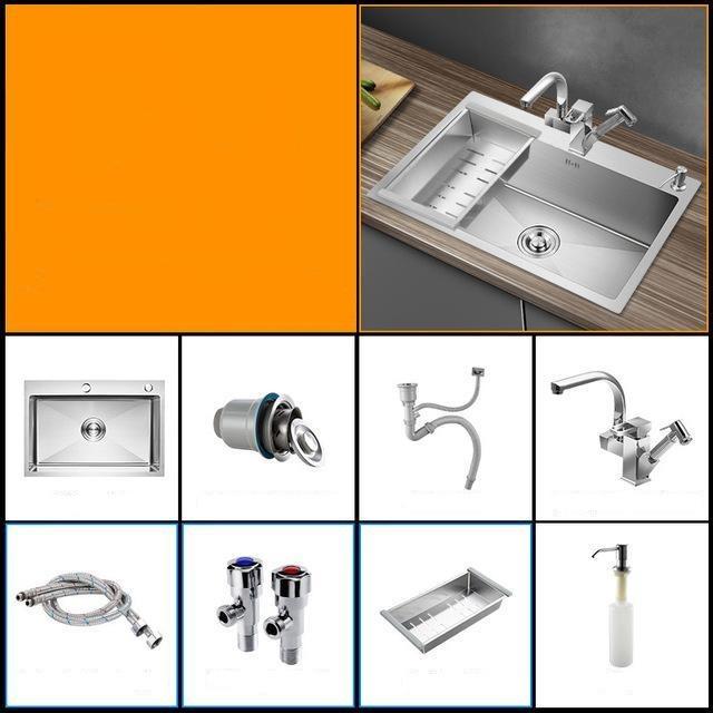 Huxon - Handmade Stainless Steel Lead-Free Large Kitchen Sink - Nordic Side - 03-18, modern-pieces