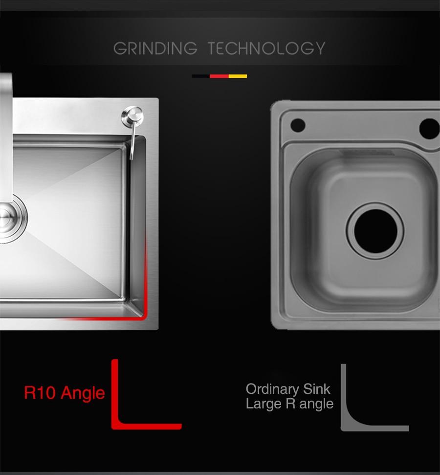 Huxon - Handmade Stainless Steel Lead-Free Large Kitchen Sink - Nordic Side - 03-18, modern-pieces