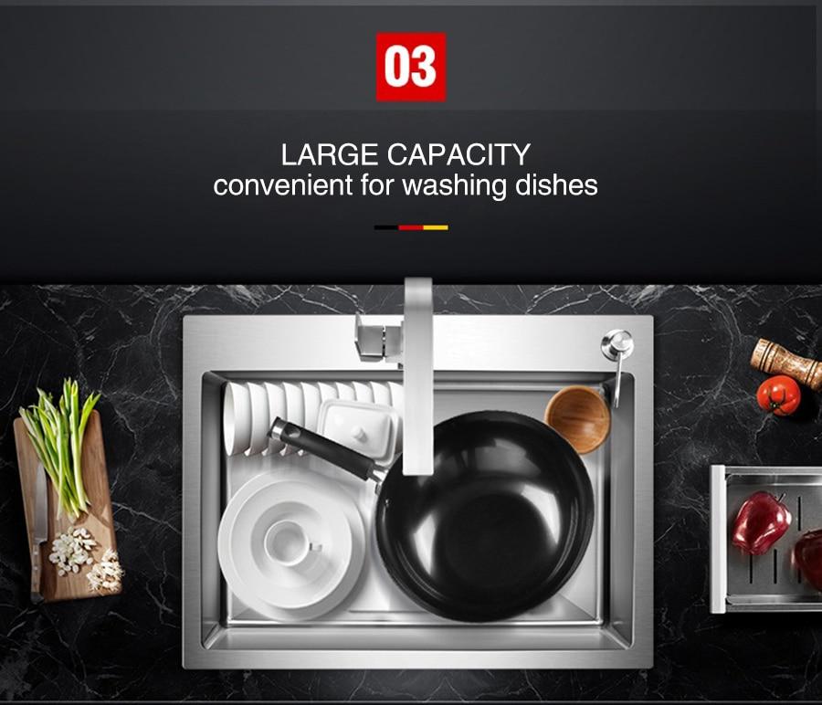 Huxon - Handmade Stainless Steel Lead-Free Large Kitchen Sink - Nordic Side - 03-18, modern-pieces