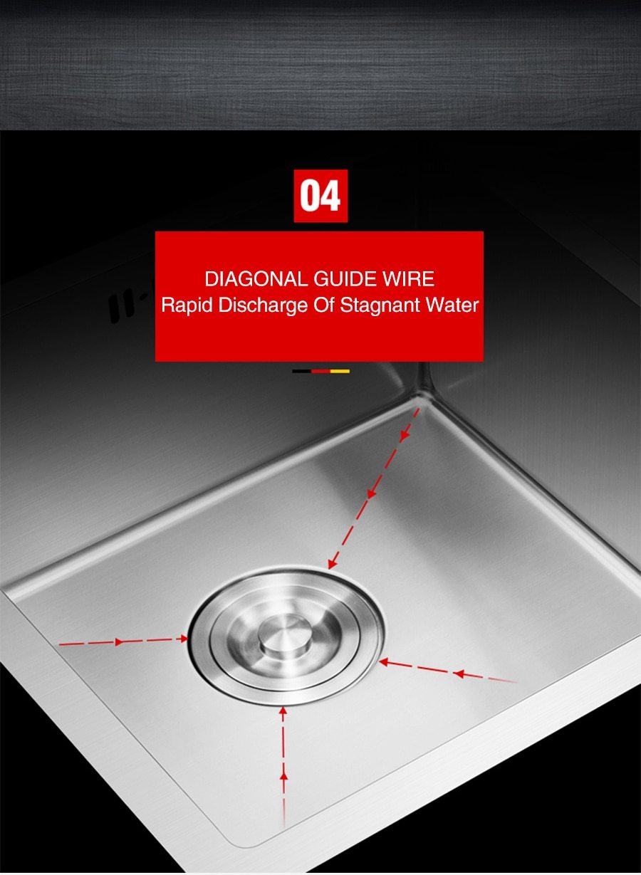 Huxon - Handmade Stainless Steel Lead-Free Large Kitchen Sink - Nordic Side - 03-18, modern-pieces