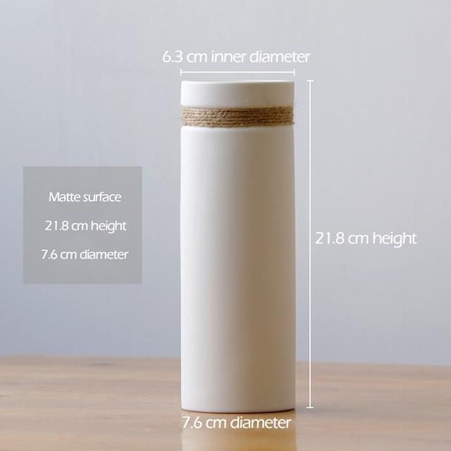 Modern White Ceramic Vase with Attached Hemp Rope