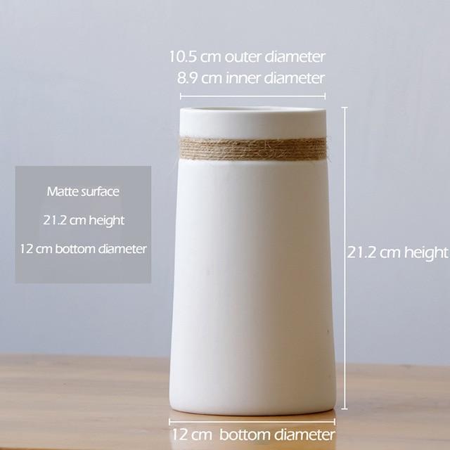 Modern White Ceramic Vase with Attached Hemp Rope