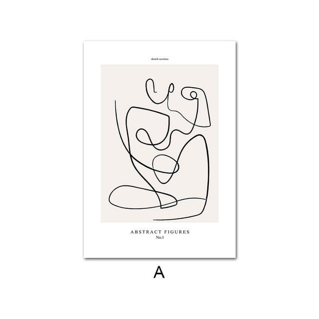 Neutral Tone Modern Abstract Line Drawing Canvas Painting