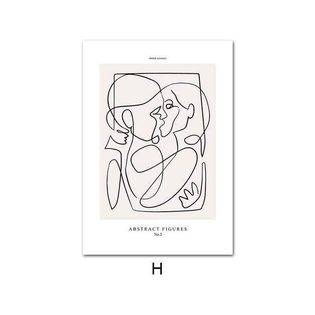 Neutral Tone Modern Abstract Line Drawing Canvas Painting