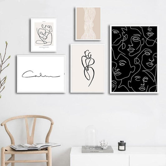 Neutral Tone Modern Abstract Line Drawing Canvas Painting