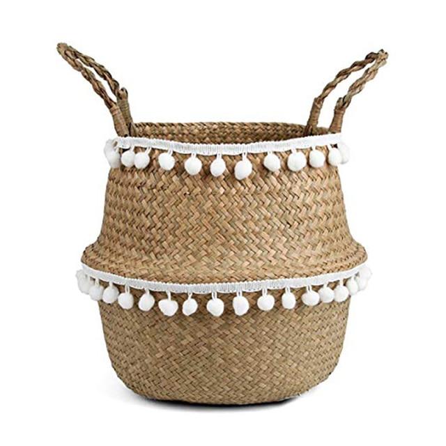 Handmade Natural Seagrass Storage Baskets with Tassels