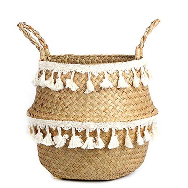 Handmade Natural Seagrass Storage Baskets with Tassels