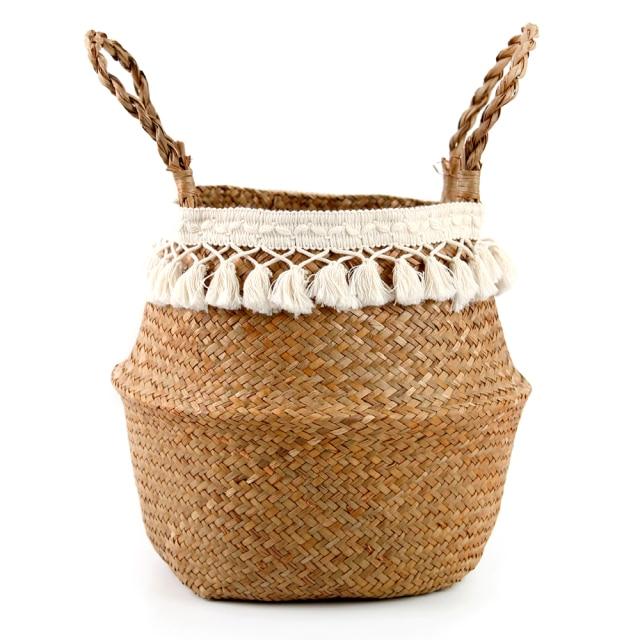 Handmade Natural Seagrass Storage Baskets with Tassels