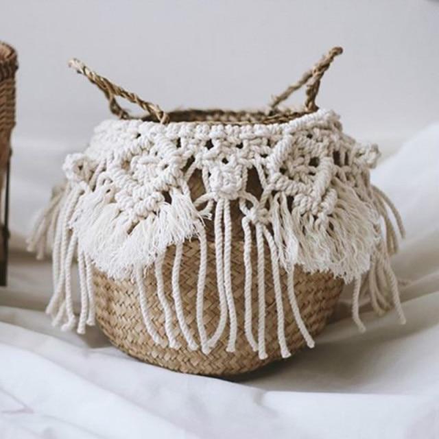 Handmade Natural Seagrass Storage Baskets with Tassels