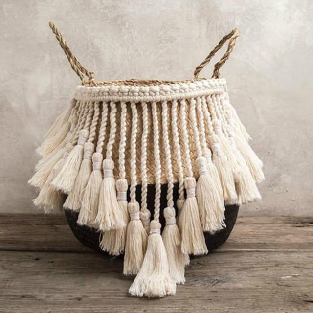 Handmade Natural Seagrass Storage Baskets with Tassels