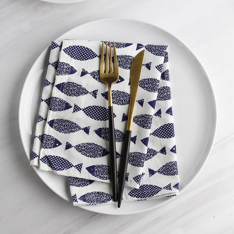 Amphitrite - Set of 6 Blue & White Mediterranean Napkins - Nordic Side - 01-28