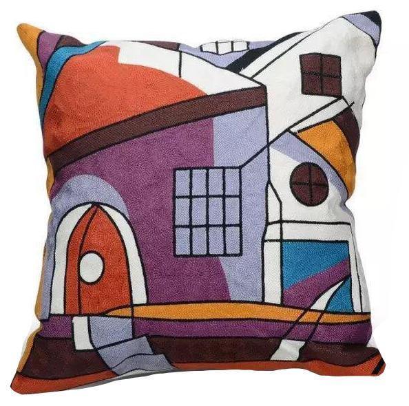 Cotton Picasso Embroidered Square Pillow Case - Nordic Side - 