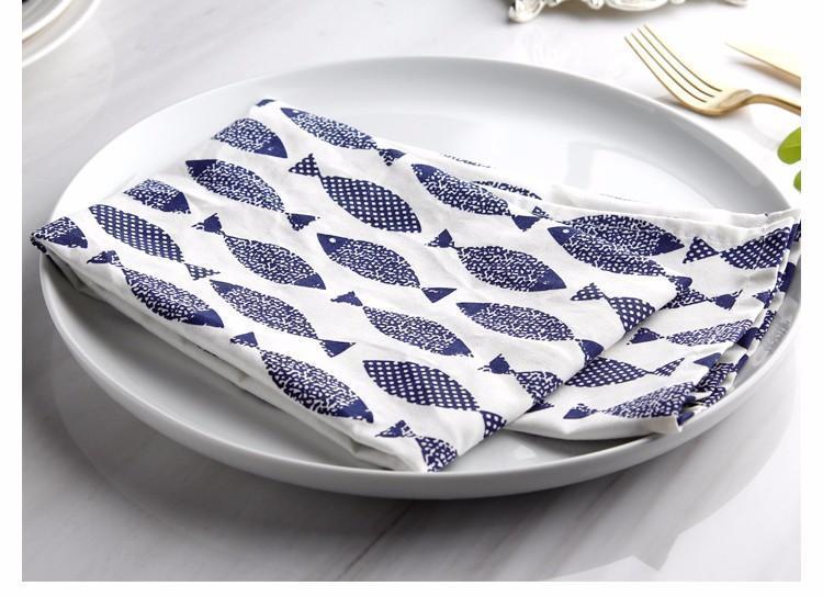 Amphitrite - Set of 6 Blue & White Mediterranean Napkins - Nordic Side - 01-28