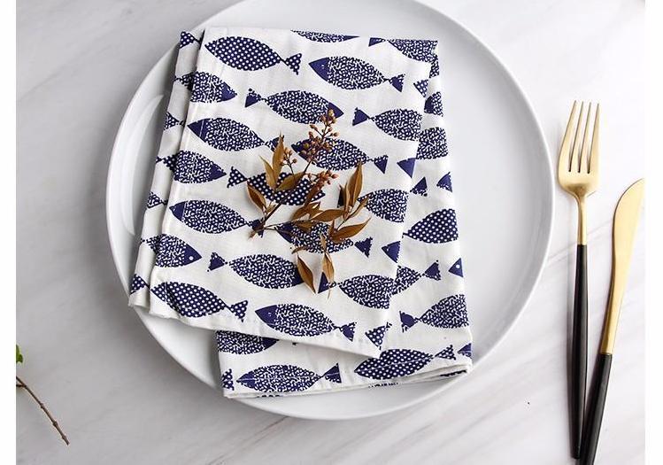 Amphitrite - Set of 6 Blue & White Mediterranean Napkins - Nordic Side - 01-28