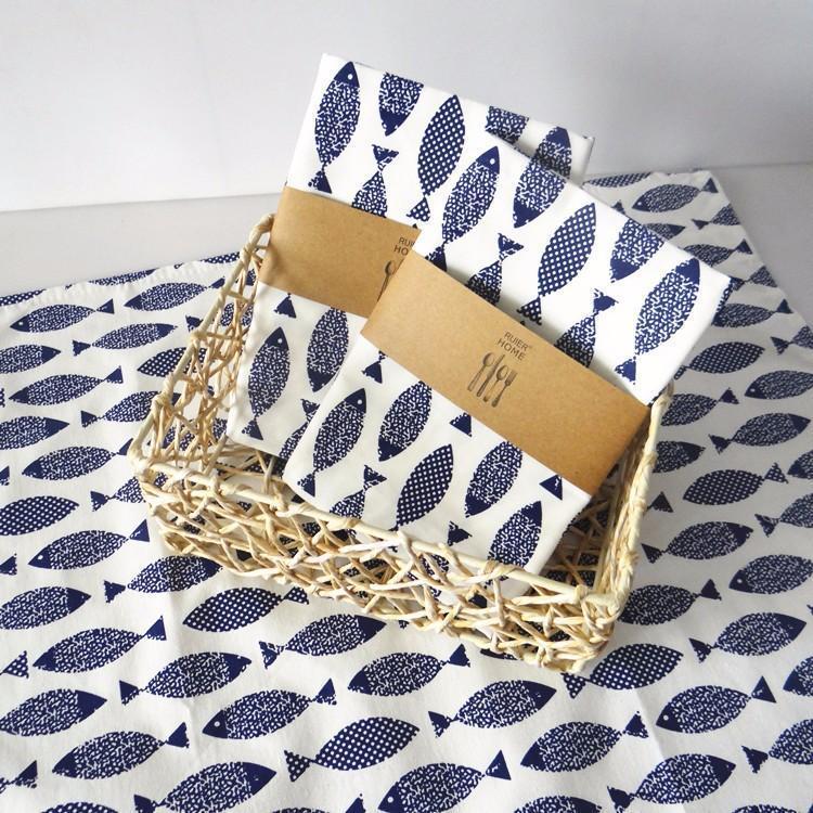 Amphitrite - Set of 6 Blue & White Mediterranean Napkins - Nordic Side - 01-28