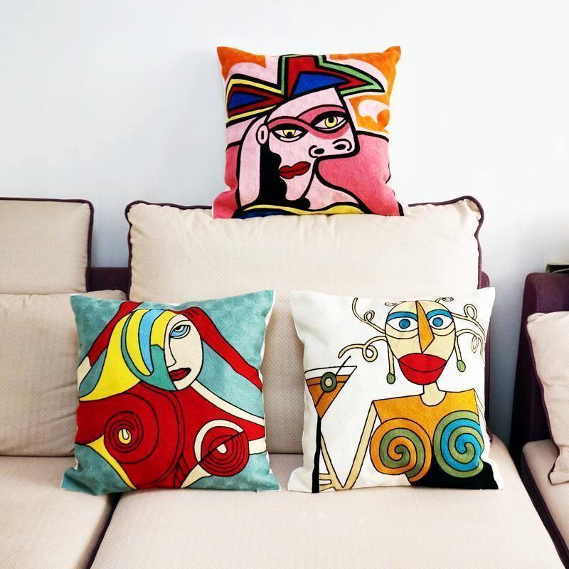 Abstract Embroidered Cushion - Nordic Side - 