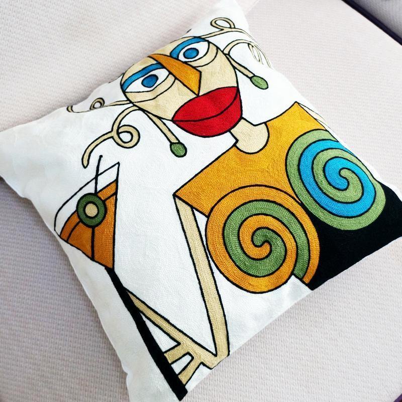 Abstract Embroidered Cushion - Nordic Side - 