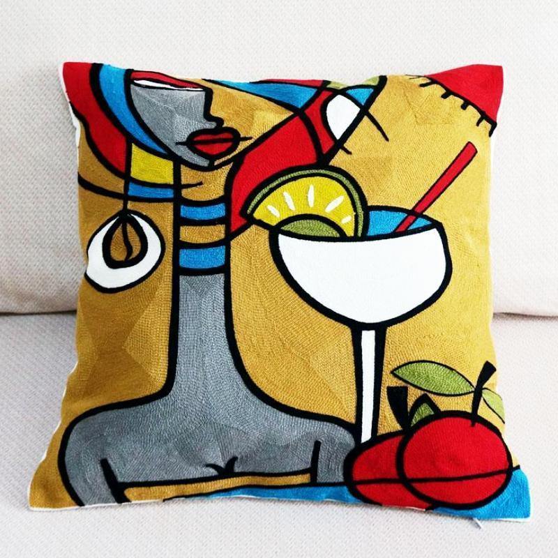 Abstract Embroidered Cushion - Nordic Side - 