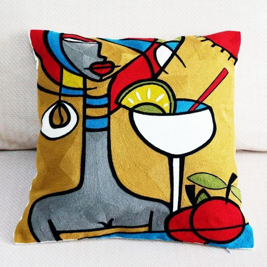 Abstract Embroidered Cushion - Nordic Side - 